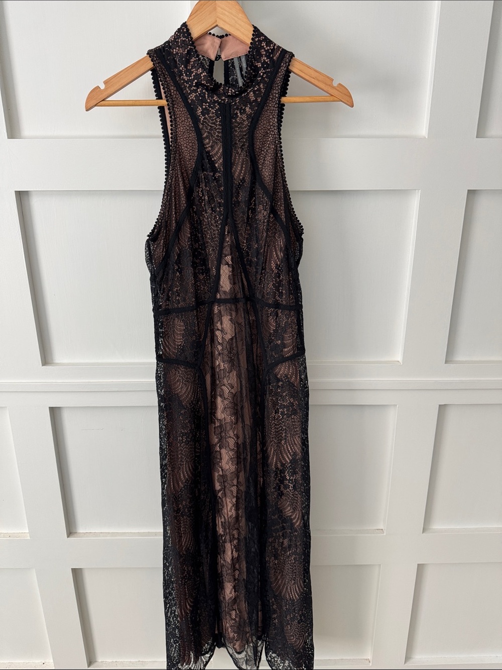 Anthropologie Black Lace Maxi Slip with Nude Lining